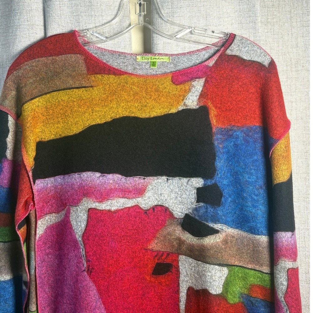 Lily London Abstract Art Print Tunic Top Multi Colorblock Knit Small